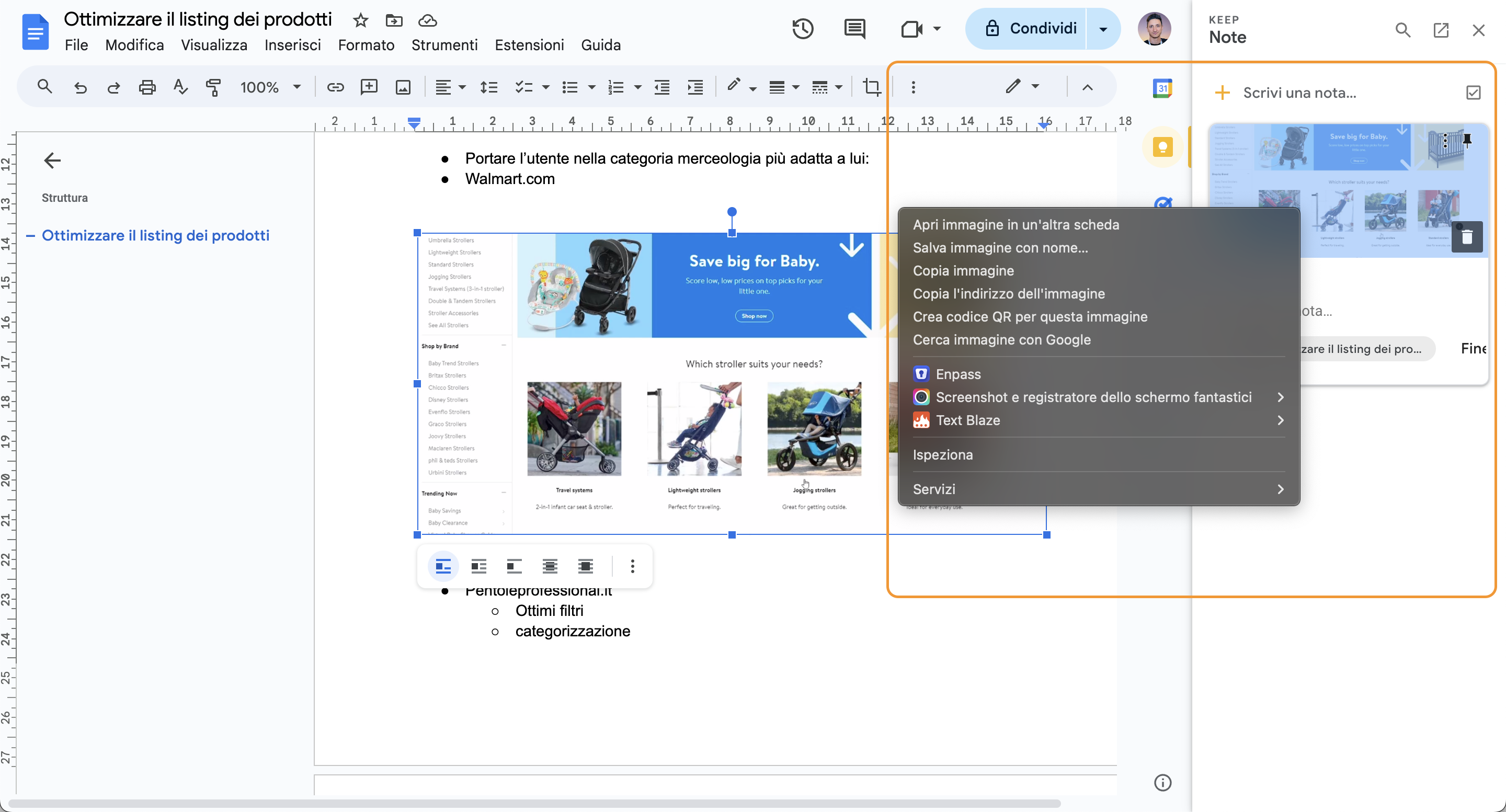 estrarre immagini da google docs salvandole su google keep